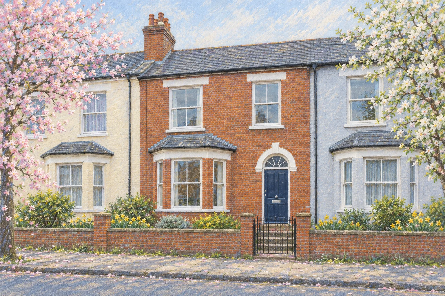The Terrace, a test house, painted as the Blossom Morning wide: Your house behind the blossom