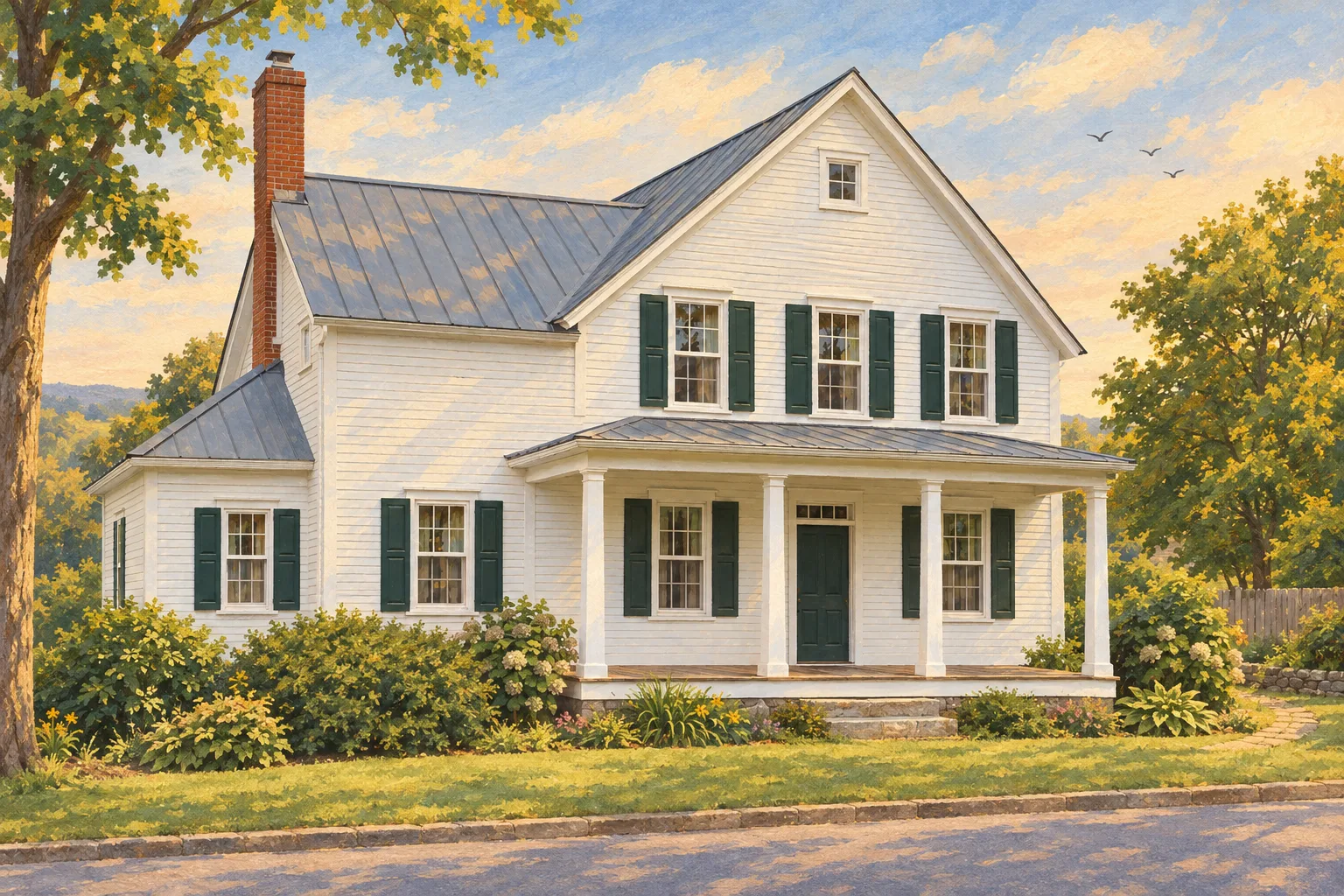 The Farmhouse, a test house, painted as the Gouache Storybook wide: Your house on the storybook street