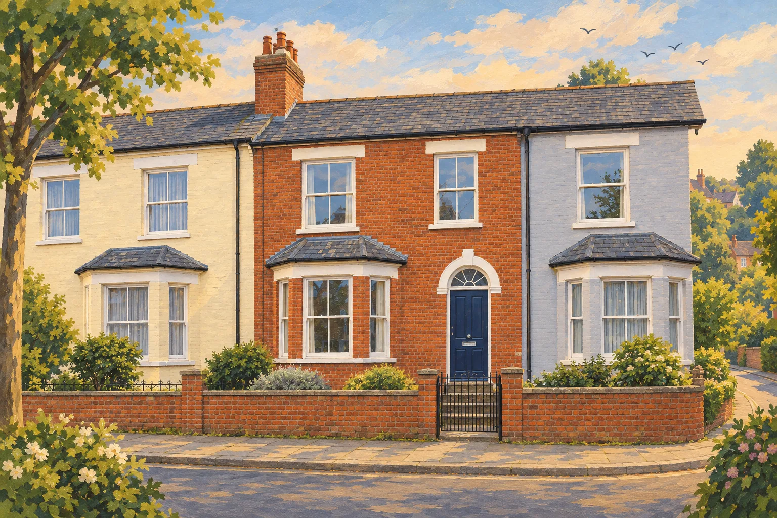 The Terrace, a test house, painted as the Gouache Storybook wide: Your house on the storybook street