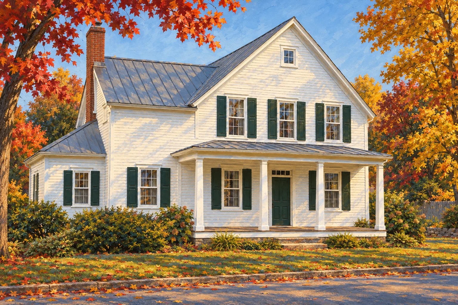 The Farmhouse, a test house, painted as the October Lane wide: Your house under the turning trees