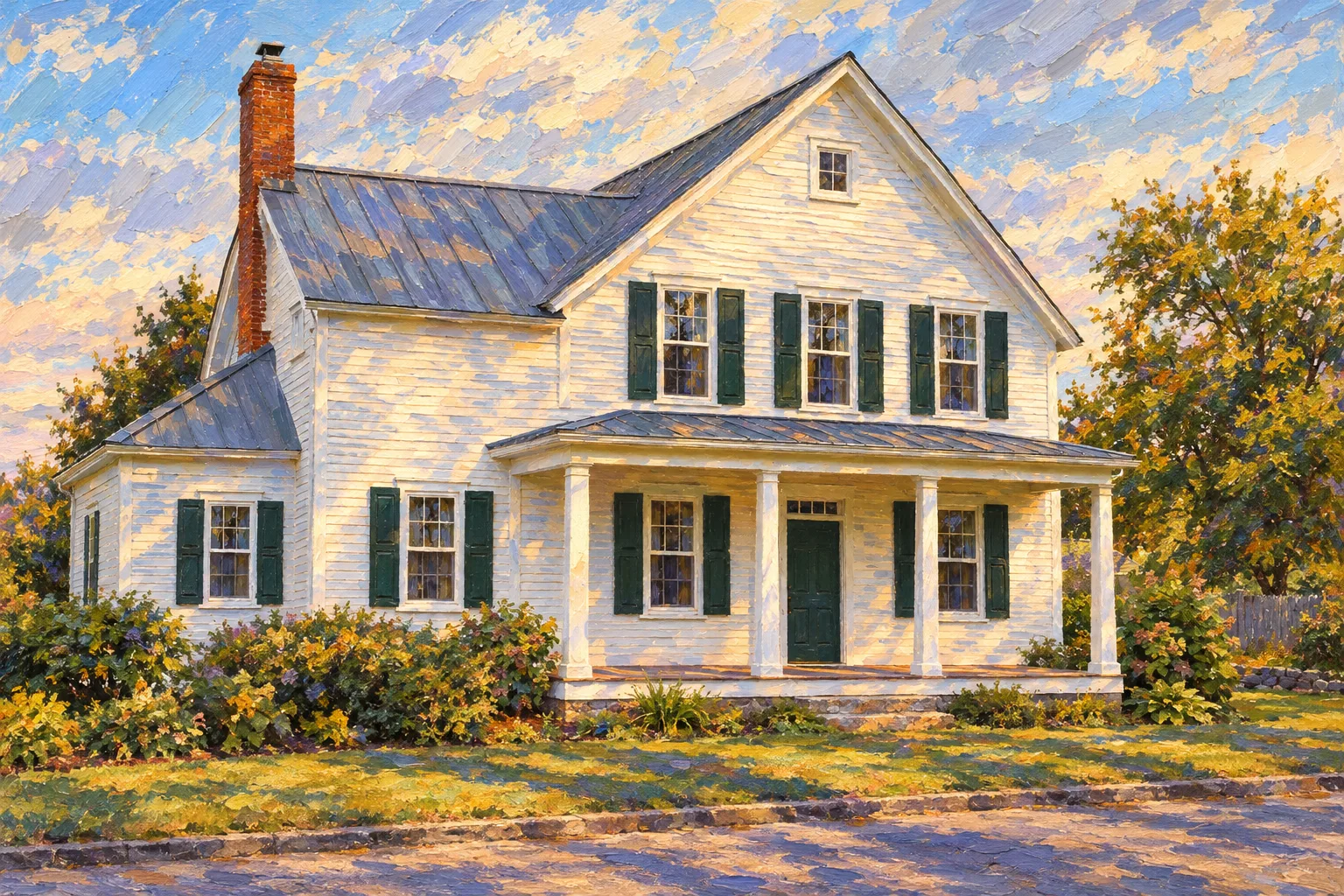 The Farmhouse, a test house, painted as the Plein Air Oil wide: Your house in a long afternoon