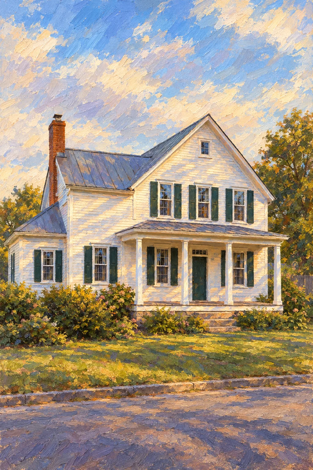 The Farmhouse, a test house, painted as Plein Air Oil: Oil sketch on board, broken colour, low sun