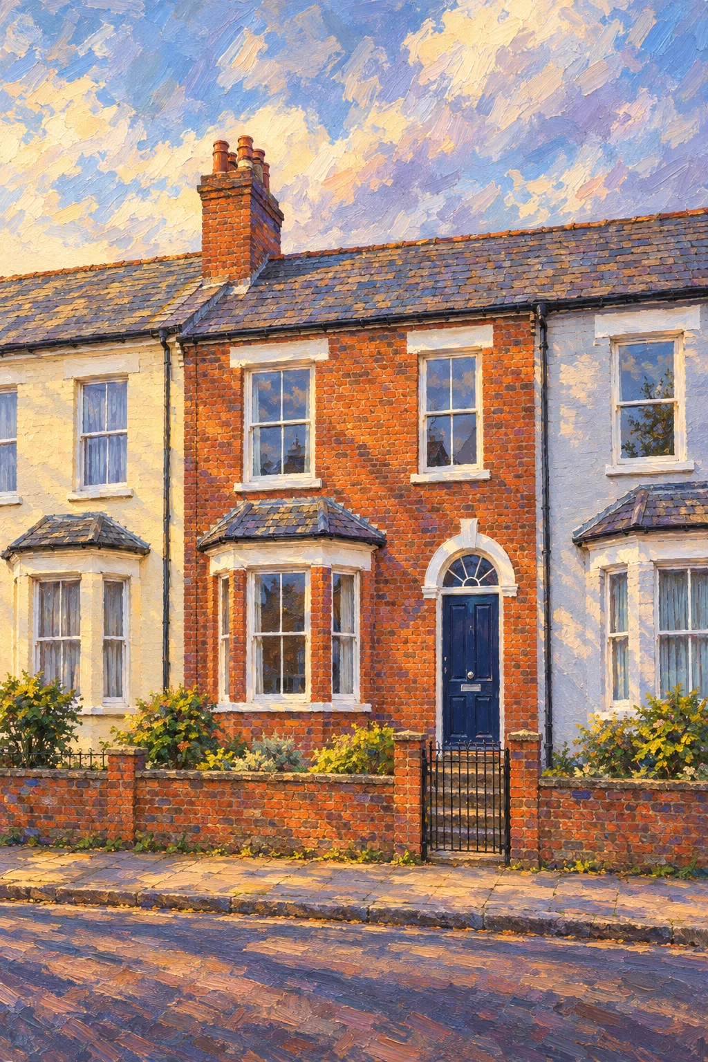 The Terrace, a test house, painted as Plein Air Oil: Oil sketch on board, broken colour, low sun
