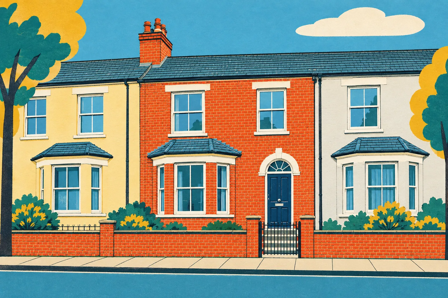 The Terrace, a test house, painted as the Screenprint 1962 wide: Your house in flat colour, 1962