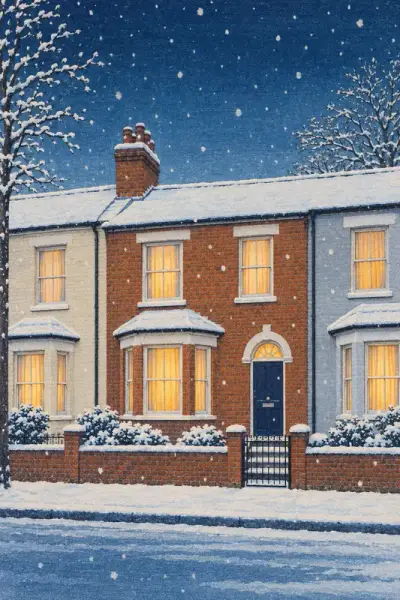 The Terrace painted as Woodblock at First Snow